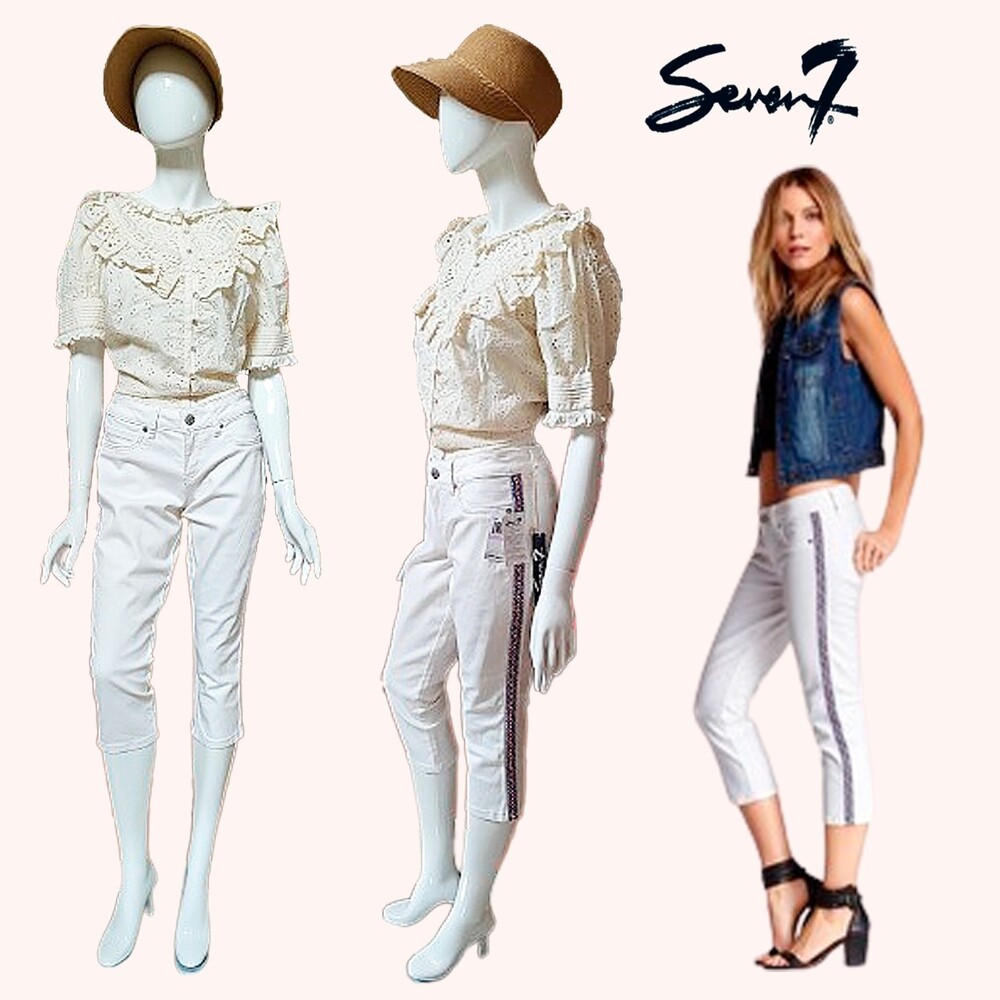 Seven7 NEW Embroidered Ribbon Trim Denim Capri